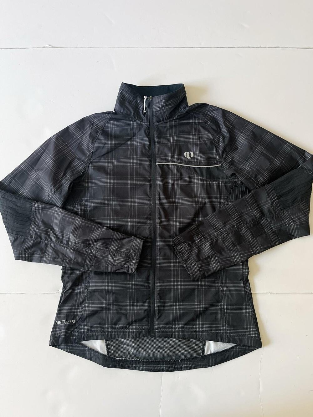 Pearl Izumi Elite Jacket Womens S Black Plaid Windbreaker Cycling Reflective